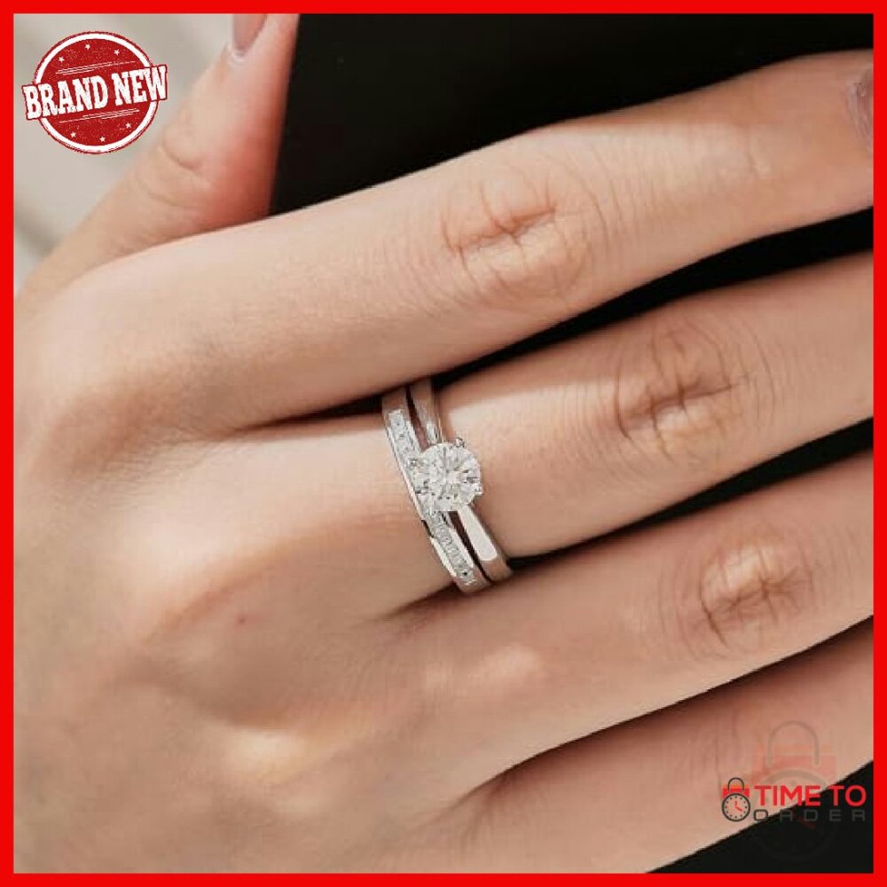 Moissanite Solitaire Wedding Ring Set Sterling Si… - image 3